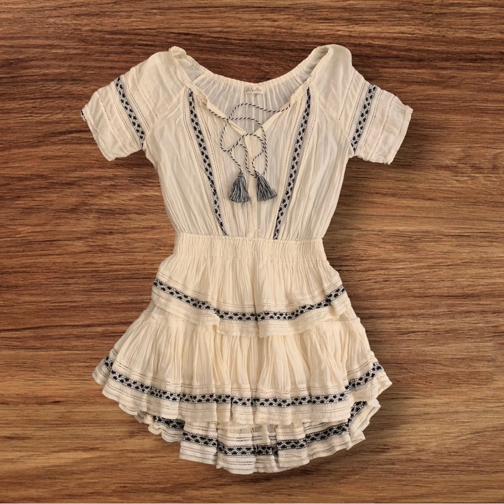 Love Shack Fancy cotton white dress with black stitching patterns size M